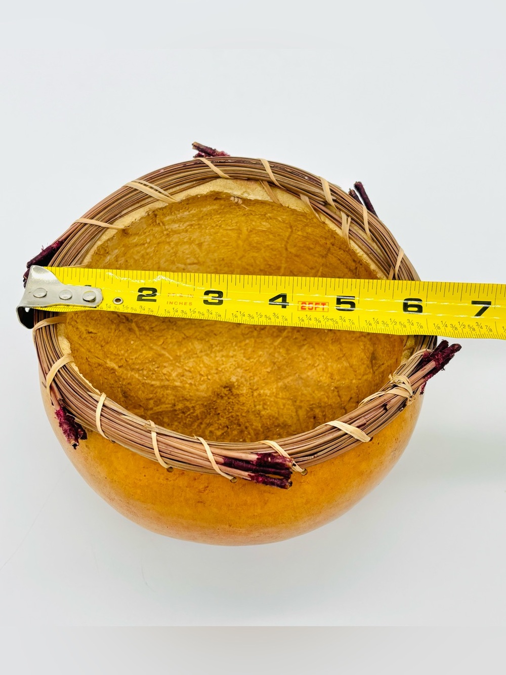 Vintage Handcrafted Gourd Bowl Pine Needle Rim Signed Drake 99 Rustic Primitive - Picture 11 of 13